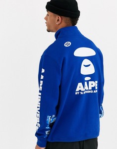 Синий свитшот с молнией и принтом AAPE By A Bathing Ape AAPE World