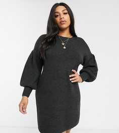 Платье-джемпер мини в рубчик с объемными рукавами Micha Lounge Curve-Черный