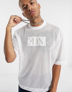 Oversize-футболка из сетки с логотипом металлик ASOS EDITION-Белый
