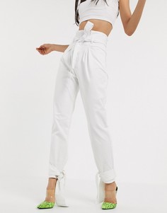 Белые джинсы с присборенным поясом и завязками NA-KD-Белый