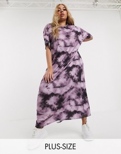 Платье-футболка макси в стиле oversize с принтом тай-дай Rokoko Plus-Фиолетовый