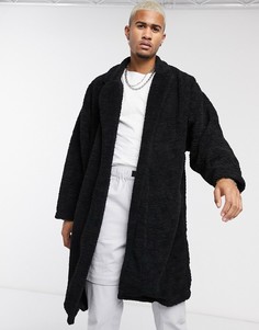 Свободный черный жакет из искусственного меха ASOS DESIGN