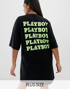 Черное платье-футболка с принтом Missguided Plus Рlayboy-Черный