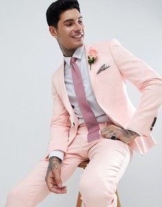 Розовый супероблегающий пиджак с добавлением льна Twisted Tailor Wedding