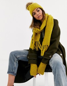 Коричневато-желтый вязаный подарочный набор из 3 предметов (шапка, шарф, перчатки) Boardmans