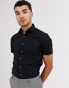 Эластичная приталенная рубашка из поплина с короткими рукавами Calvin Klein-Черный