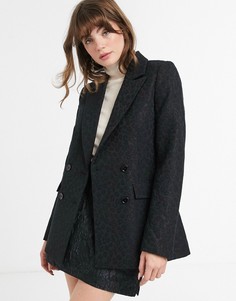 Черный двубортный пиджак с леопардовым узором & Other Stories