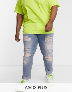 Голубые узкие рваные джинсы ASOS DESIGN Plus-Синий