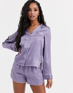 Комбинируемая атласная пижамная рубашка с серебристой окантовкой ASOS DESIGN-Фиолетовый