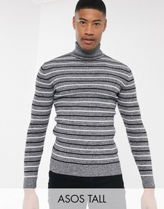 Черно-белая обтягивающая водолазка в полоску ASOS DESIGN Tall-Черный