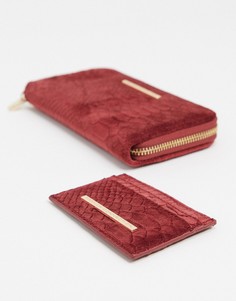 Красный кошелек и кредитница со змеиным принтом French Connection