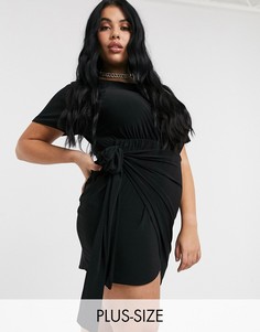 Черное платье миди с завязкой на талии Koco & K Plus-Черный