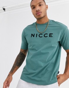 Свободная плотная футболка сине-зеленого цвета с вышитым логотипом Nicce-Зеленый