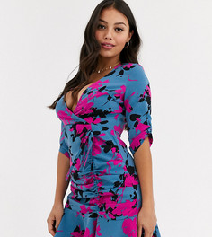 Платье мини со сборками и контрастным цветочным принтом Outrageous Fortune Petite-Многоцветный