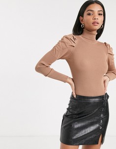 Бежевая водолазка с объемными рукавами River Island-Светло-коричневый