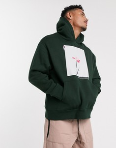 Худи цвета хаки с принтом Bershka-Зеленый