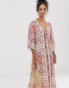 Платье макси с затягивающимся шнурком и цветочным принтом En Crème-Мульти