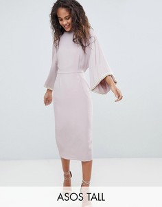 Платье миди с отделкой искусственным жемчугом ASOS DESIGN Tall-Темно-синий