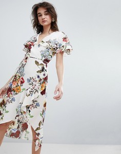 Платье миди с цветочным принтом River Island-Кремовый