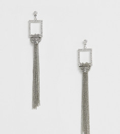 Эксклюзивные серьги-подвески с цепочками, стразами и дизайном в виде квадратов True Decadence-Серебряный