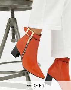Кожаные ботинки на каблуке для широкой стопы с молниями Depp-Оранжевый