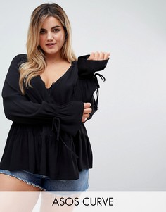 Свободная блузка с запахом ASOS DESIGN Curve-Черный