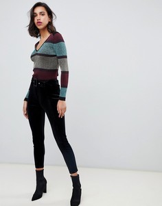 Черные бархатные леггинсы с ремнем River Island-Черный