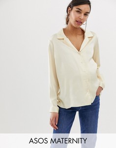 Свободная атласная рубашка с длинными рукавами ASOS DESIGN Maternity-Кремовый