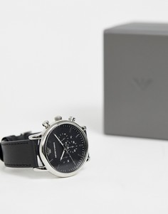 Часы с кожаным ремешком и хронографом Emporio Armani AR1828-Черный