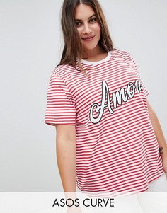 Футболка в полоску с надписью \"amour\" ASOS DESIGN Curve-Мульти