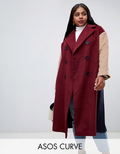 Пальто колор блок ASOS DESIGN Curve-Мульти