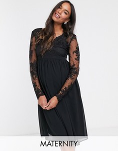 Черное платье миди с прозрачными рукавами и кружевными вставками Chi Chi London Maternity-Черный