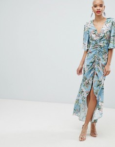 Платье макси с цветочным принтом River Island-Синий