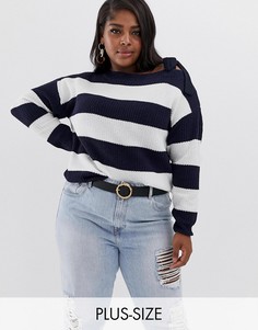 Джемпер в полоску с открытыми плечами и завязками Vero Moda Curve-Мульти