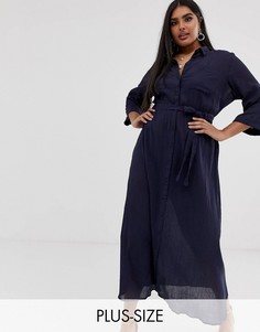 Фактурное платье-рубашка макси Vero Moda Curve-Темно-синий