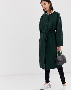 Пальто без воротника с добавлением шерсти Selected Femme-Зеленый