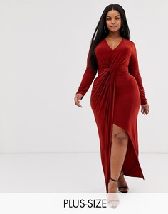 Платье миди рыжего цвета с драпировкой Koco & K Plus-Красный