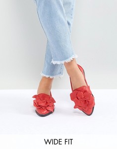 Красные туфли на плоской подошве для широкой стопы с цветочной отделкой Lost Ink-Красный