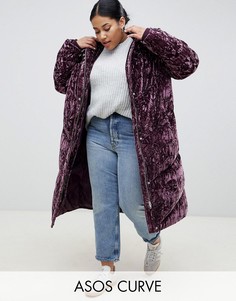 Удлиненная бархатная дутая куртка ASOS DESIGN Curve-Черный