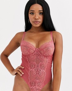 Розовый боди для груди большого размера с кружевной отделкой Ivory Rose-Розовый цвет