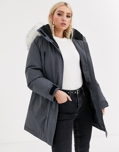 Черная дутая парка с искусственным мехом на капюшоне ASOS DESIGN-Черный