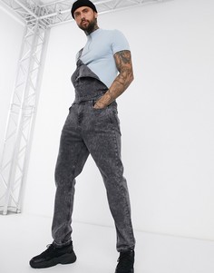 Черный джинсовый комбинезон с эффектом кислотной стирки ASOS DESIGN