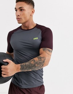 Обтягивающая спортивная футболка с контрастными рукавами реглан ASOS 4505-Серый