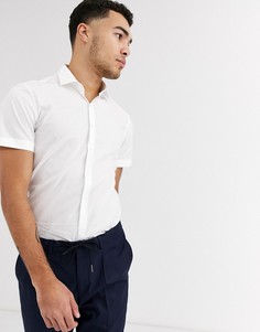 Эластичная приталенная рубашка из поплина с короткими рукавами Calvin Klein-Белый