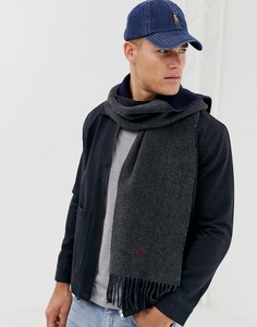 Двусторонний шерстяной шарф темно-синего/темно-серого цвета Polo Ralph Lauren-Темно-синий