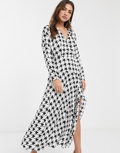 Платье миди с узором "гусиная лапка" и запахом ASOS DESIGN-Многоцветный