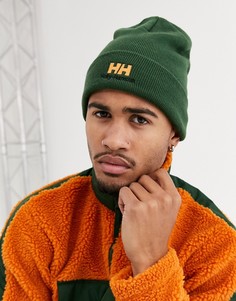 Шапка-бини цвета хаки с оранжевым логотипом Helly Hansen-Зеленый