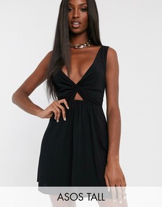 Черный пляжный сарафан с завязкой и драпировкой ASOS DESIGN TALL