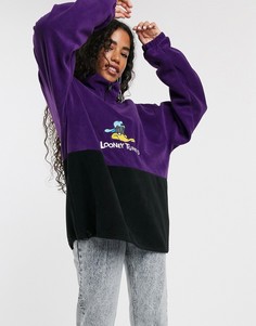 Свободный флисовый топ с воротом на молнии и вышивкой Vintage Supply x Looney Tunes-Фиолетовый