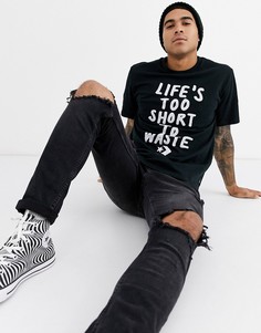 Черная футболка с логотипом и надписью "Lifes Too Short" Converse-Черный
